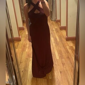 Elegant Burgundy Halter Neck Dress